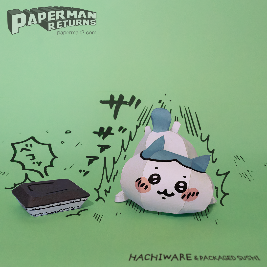 ハチワレとパック寿司のペーパークラフト（papercraft of hachiware and Packaged sushi）